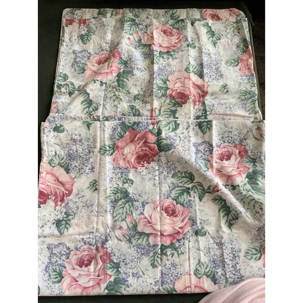 VTG Full Sheet Set Lady Pepperell Roses Lilac Cottagecore Floral Pink romantic